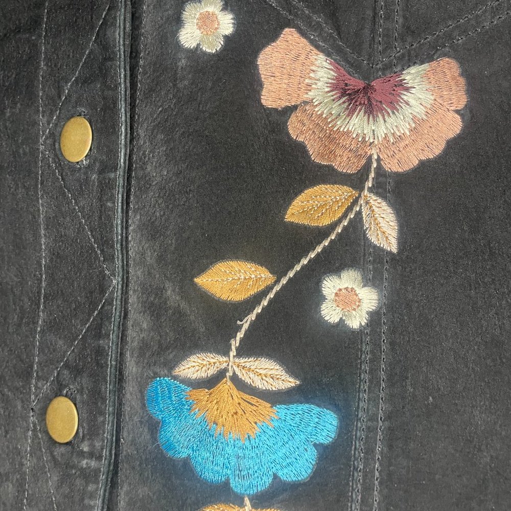 Brandon Thomas Suede Jacket with Floral Embroidery - Women's Size M - Picture 4 of 6